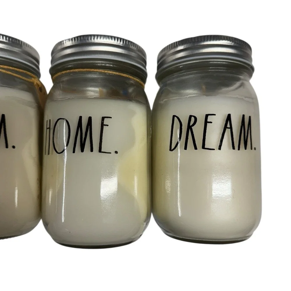 Rae Dunn 3 CALM HOME DREAM Rain‎ Gardenia10oz Scented Jar Candles WP72Q